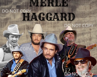 Envoltura de vaso rústica con diseño de collage de música country de Merle Haggard, sublimación, tobogán de agua, PNG, envoltura de vaso digital
