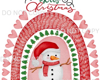 Diseño de camiseta con diseño de muñeco de nieve, bohemio, arcoíris, feliz Navidad, corazón rojo y rosa, sublimación, tobogán de agua, PNG, diseño de camiseta digital