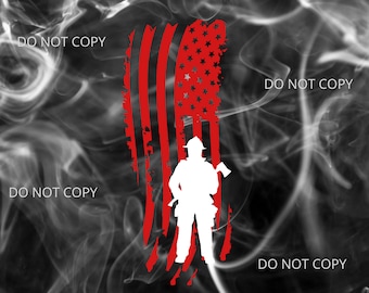Fireman Red American Flag Smoke Firefighter Design Tumbler Wrap Sublimation PNG Digital Waterslide Tumbler Wrap