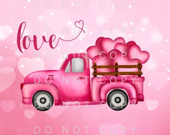 Valentine's Day Love Pink Truck with Hearts Design Tumbler Wrap Sublimation Waterslide PNG Digital Tumbler Wrap