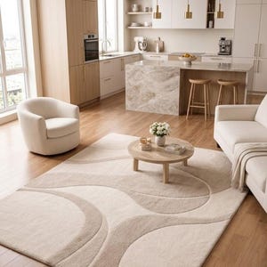 Organic Modern Rug, Japandi Abstract Carpet, Neutral Scandinavian Decor, Curved Pattern Area Rug, Minimalist Statement Piece bild 6
