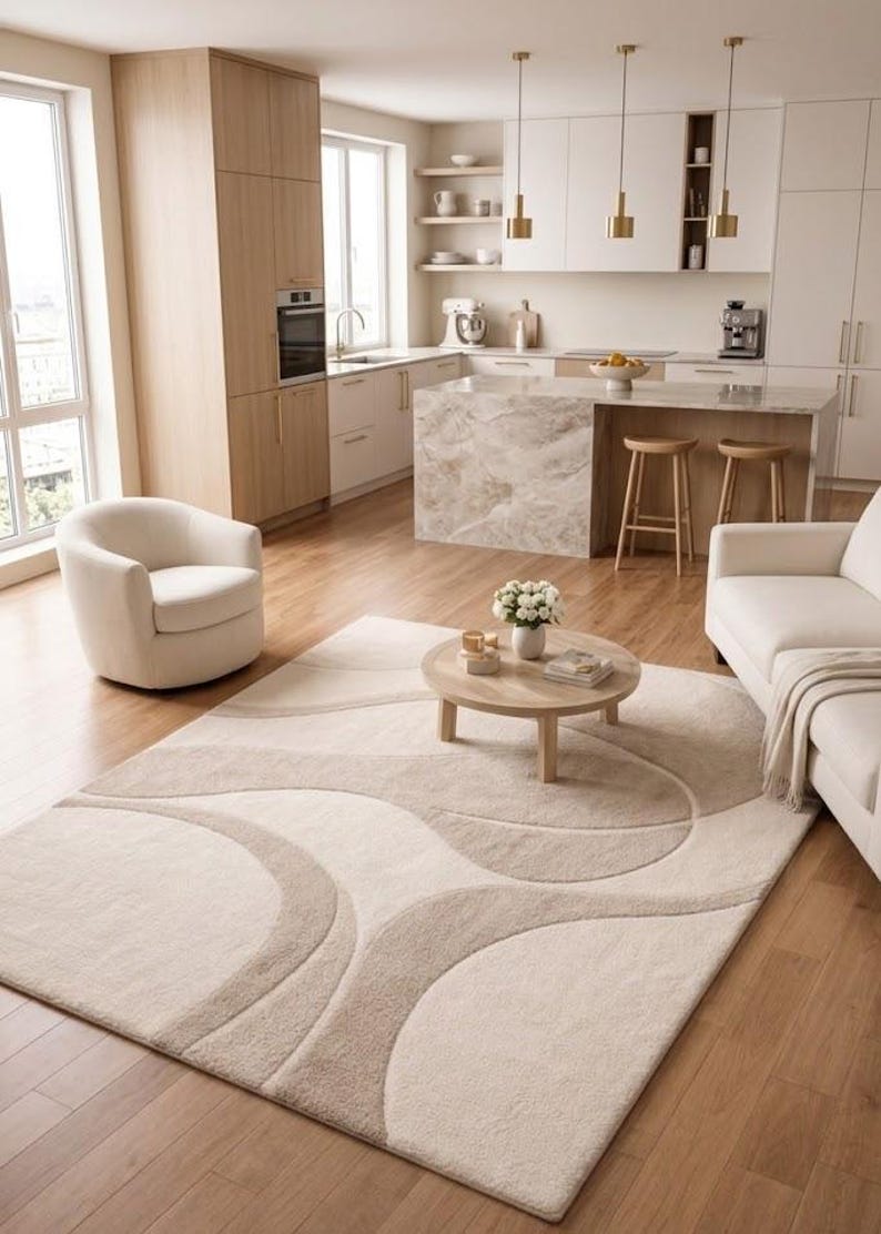 Organic Modern Rug, Japandi Abstract Carpet, Neutral Scandinavian Decor, Curved Pattern Area Rug, Minimalist Statement Piece bild 6