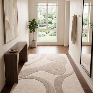Organic Modern Rug, Japandi Abstract Carpet, Neutral Scandinavian Decor, Curved Pattern Area Rug, Minimalist Statement Piece bild 5
