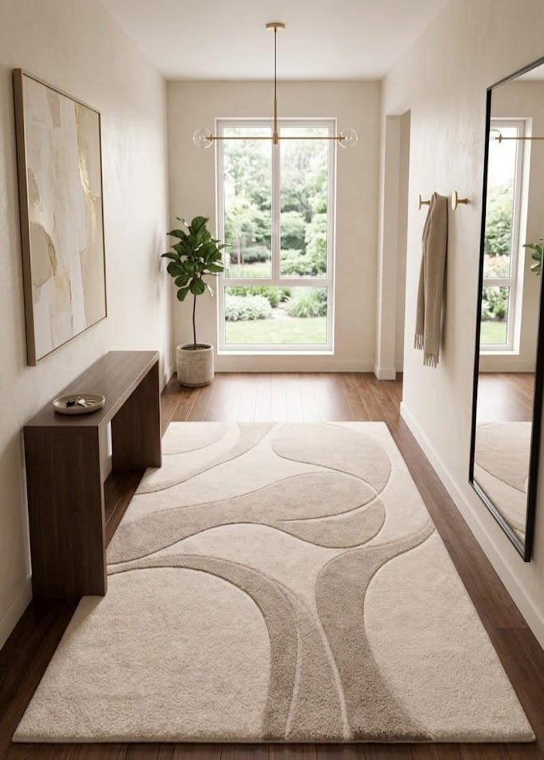 Organic Modern Rug, Japandi Abstract Carpet, Neutral Scandinavian Decor, Curved Pattern Area Rug, Minimalist Statement Piece bild 5