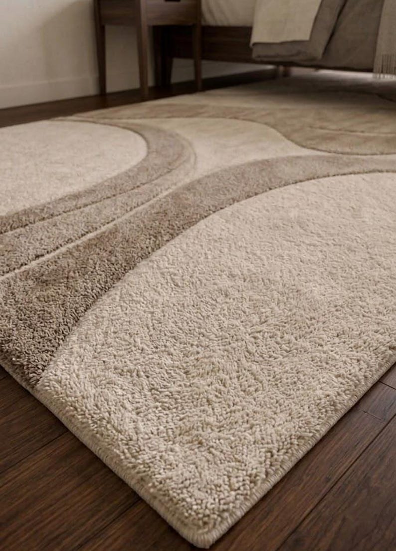 Organic Modern Rug, Japandi Abstract Carpet, Neutral Scandinavian Decor, Curved Pattern Area Rug, Minimalist Statement Piece bild 7