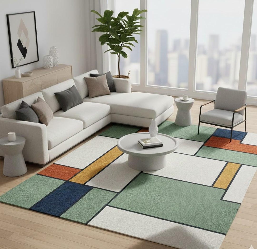 Bauhaus Geometric Rug, Mondrian Inspired Carpet, Color Block Area Rug ...
