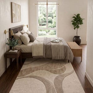 Organic Modern Rug, Japandi Abstract Carpet, Neutral Scandinavian Decor, Curved Pattern Area Rug, Minimalist Statement Piece bild 3