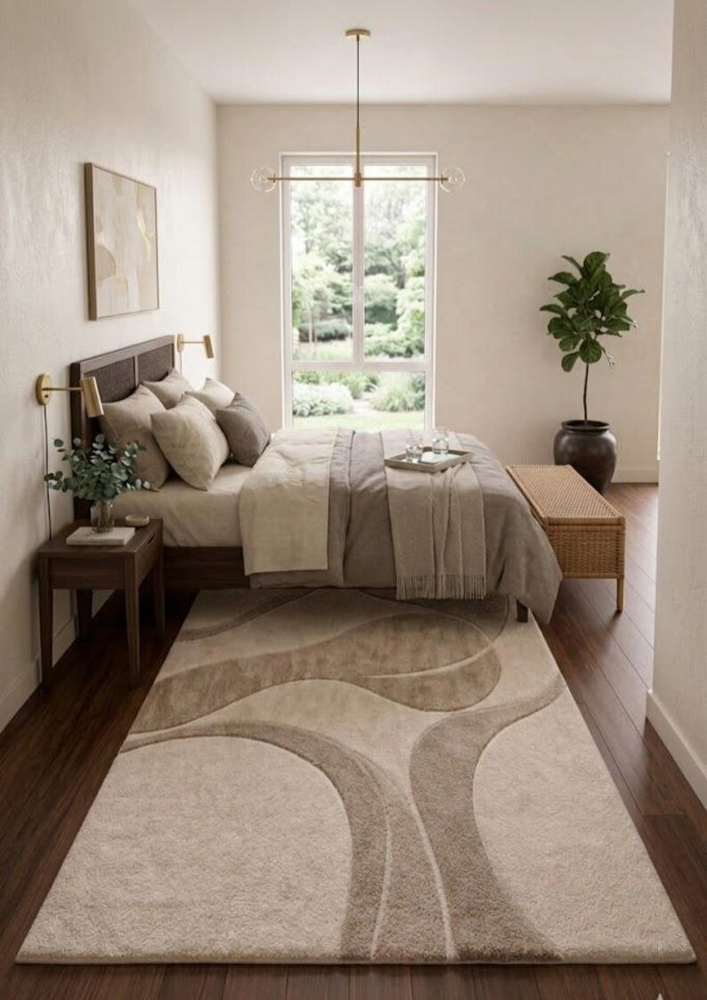 Organic Modern Rug, Japandi Abstract Carpet, Neutral Scandinavian Decor, Curved Pattern Area Rug, Minimalist Statement Piece bild 3