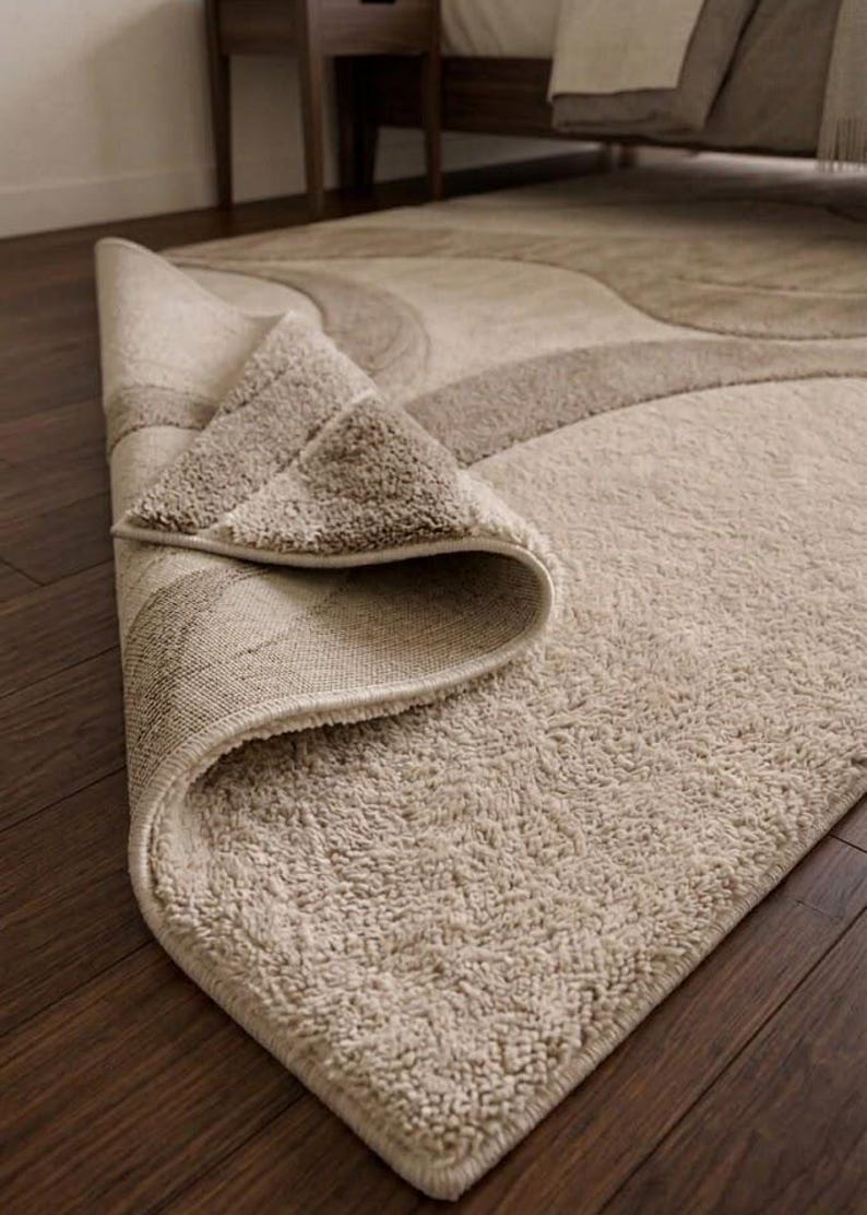 Organic Modern Rug, Japandi Abstract Carpet, Neutral Scandinavian Decor, Curved Pattern Area Rug, Minimalist Statement Piece bild 2