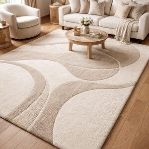 Organic Modern Rug, Japandi Abstract Carpet, Neutral Scandinavian Decor, Curved Pattern Area Rug, Minimalist Statement Piece bild 4