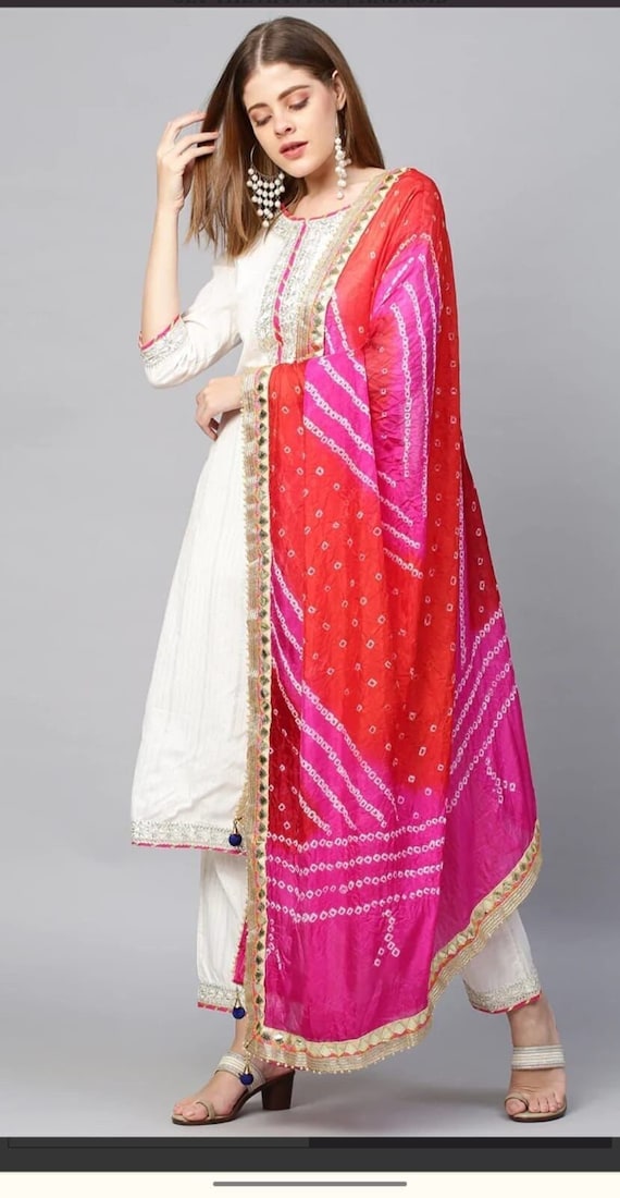 Women's White Kurta With Red Thread Work Dupatta - Label Shaurya Sanadhya -  XL | White kurta, Thread work, Women
