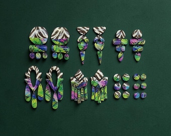 Zebra im Dschungel Regenwald Urwald tropische Polymer-Clay Hängeohrringe RetroDollHouse Animal Print Kontrastreich Blätter Zebrastreifen