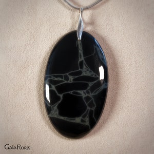 Obsidienne Spider web, cabochon ovale, bélière Argent massif 925, 64.69 Ct, sans chaine image 1