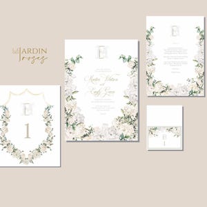 Sjabloon digitale aquarel bruiloft uitnodiging set | Afdrukbare bloemen bruiloft briefpapier set | Handgeschilderd digitaal huwelijksportret