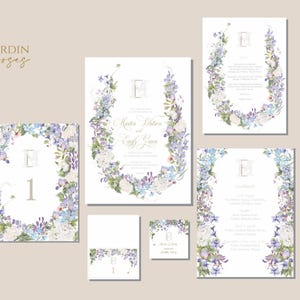 Modèle numérique d’invitation de mariage en aquarelle | Papeterie florale imprimable | Ensemble floral numérique peint à la main