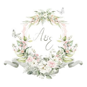 Blason de Mariage Aquarelle Personnalisable | Monogramme Sur-Mesure | Papeterie Événementielle | Blason Numérique Mariage