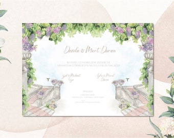 Digital Custom Wedding Invitation with Watercolor Painting, Invitation Set, Custom Floral Watercolor Wedding, Digital Wedding Invitation