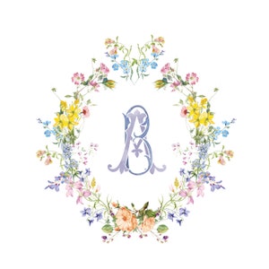 Escudo de boda en acuarela, editable y pintado a mano / Monograma personalizado / Papelería para eventos / Escudo de invitación de boda digital