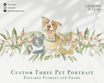 Digital Three Custom Watercolor Pet Illustration I Personalized Gift I Hand Drawn Pet I Custom Watercolor Pet Drawing I Digital Pet Portrait