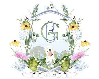 ONE Pet Portrait I Digital Watercolor Custom Crest I Personalized Gift I Hand Drawn Pet I Custom Watercolor Pet Drawing I Pet Portraits