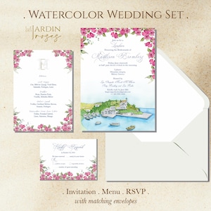 Invitaciones de boda personalizadas en acuarela · Conjunto floral pintado a mano · Papelería impresa para el día de la boda