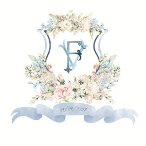 Stemma nuziale personalizzato dipinto a mano con acquerello / Monogramma personalizzato / Cancelleria per eventi / Stemma per invito di nozze digitale