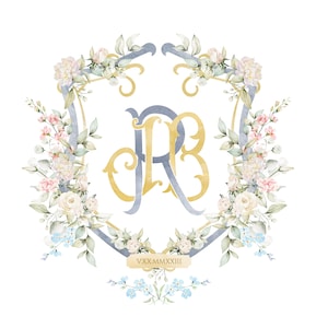 Blason de Mariage Aquarelle Personnalisable | Monogramme Sur-Mesure | Papeterie Événementielle | Blason Numérique Mariage