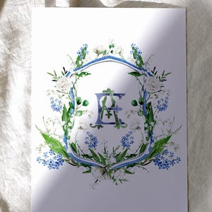 Blason de Mariage Aquarelle Personnalisable | Monogramme Sur-Mesure | Papeterie Événementielle | Blason Numérique Mariage