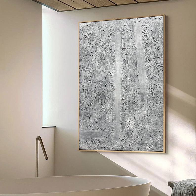 Grey Abstract Painting on Canvas Large Grey Textured Painting Grey