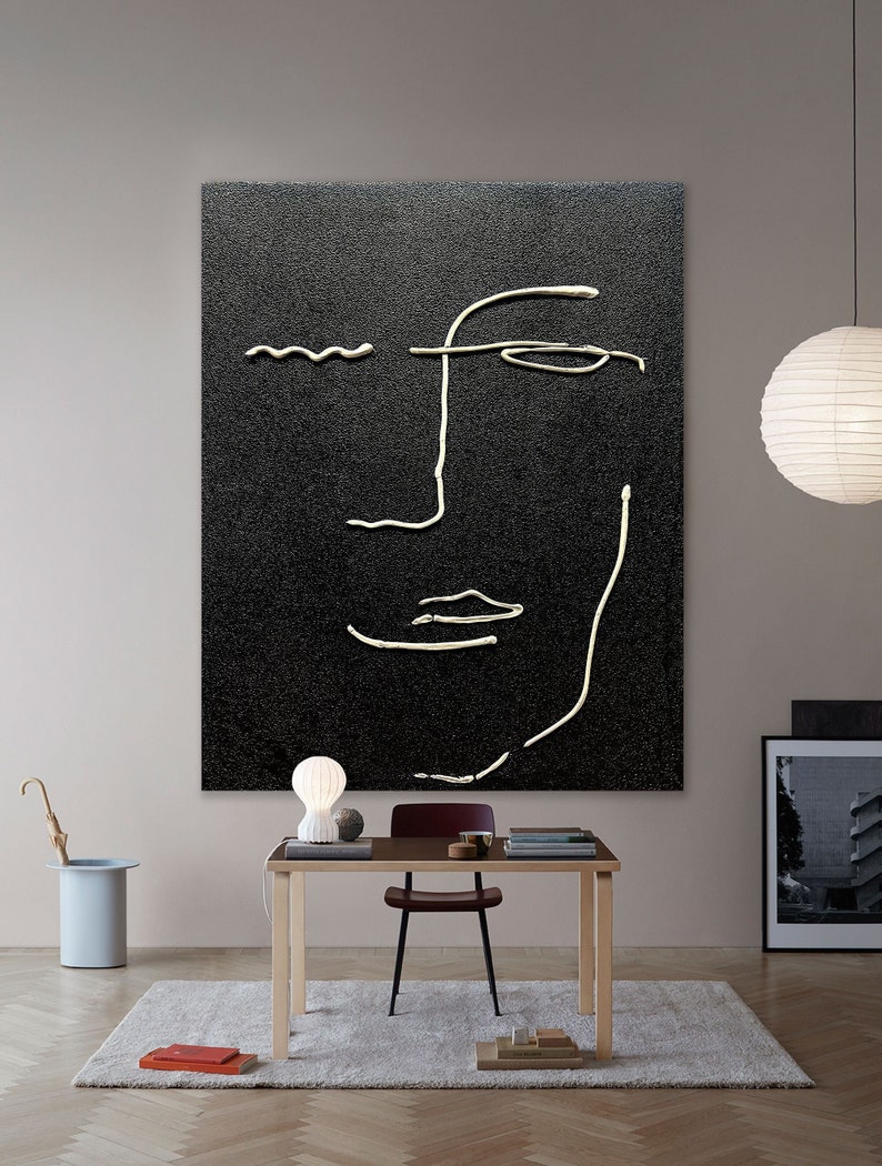 3D Abstract Painting Black and White Wall Art Modern Painting on Canvas