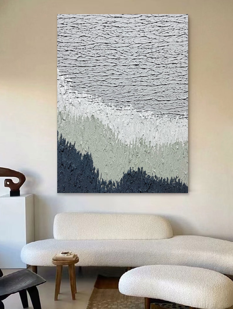 Original Blue and Grey Wall Art 3D Large Abstract Oil Painting Etsy