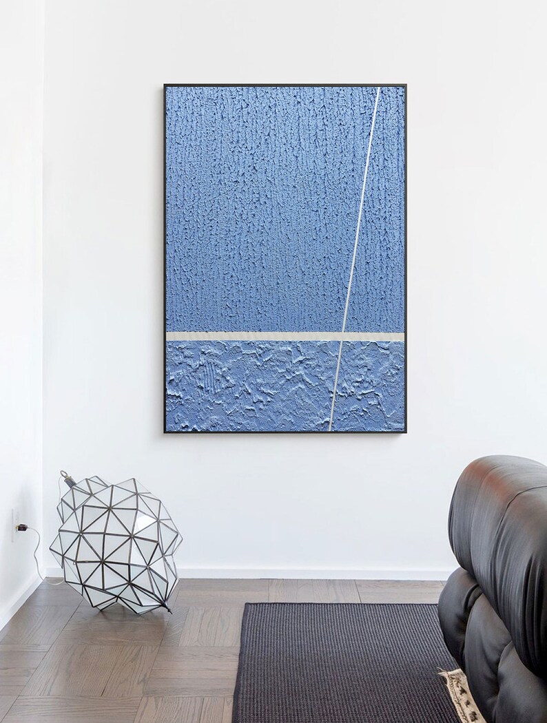 Blue Textured Wall Art, Large Blue Abstract Painting, Blue Minimalist