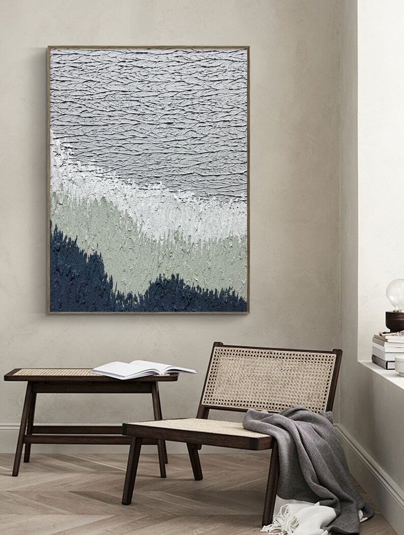 Original Blue and Grey Wall Art 3D Large Abstract Oil Painting Etsy