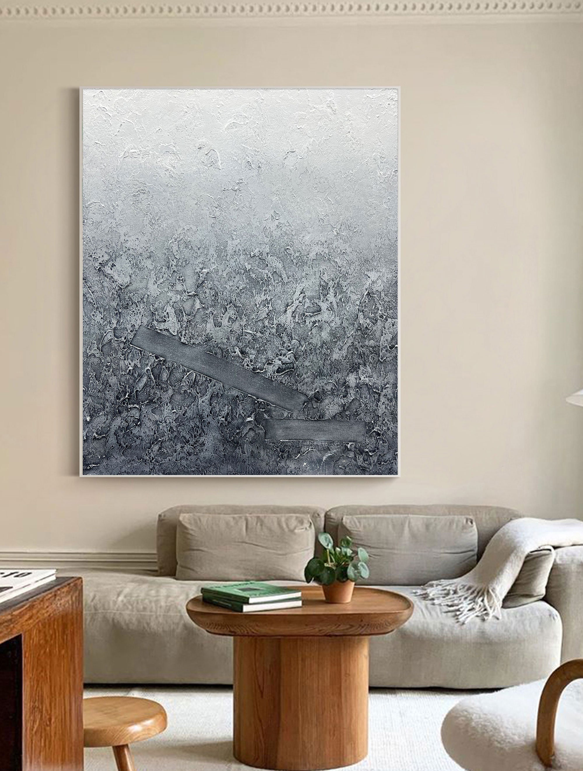 Grey and White Abstract Painting, Grey and White Textured Painting