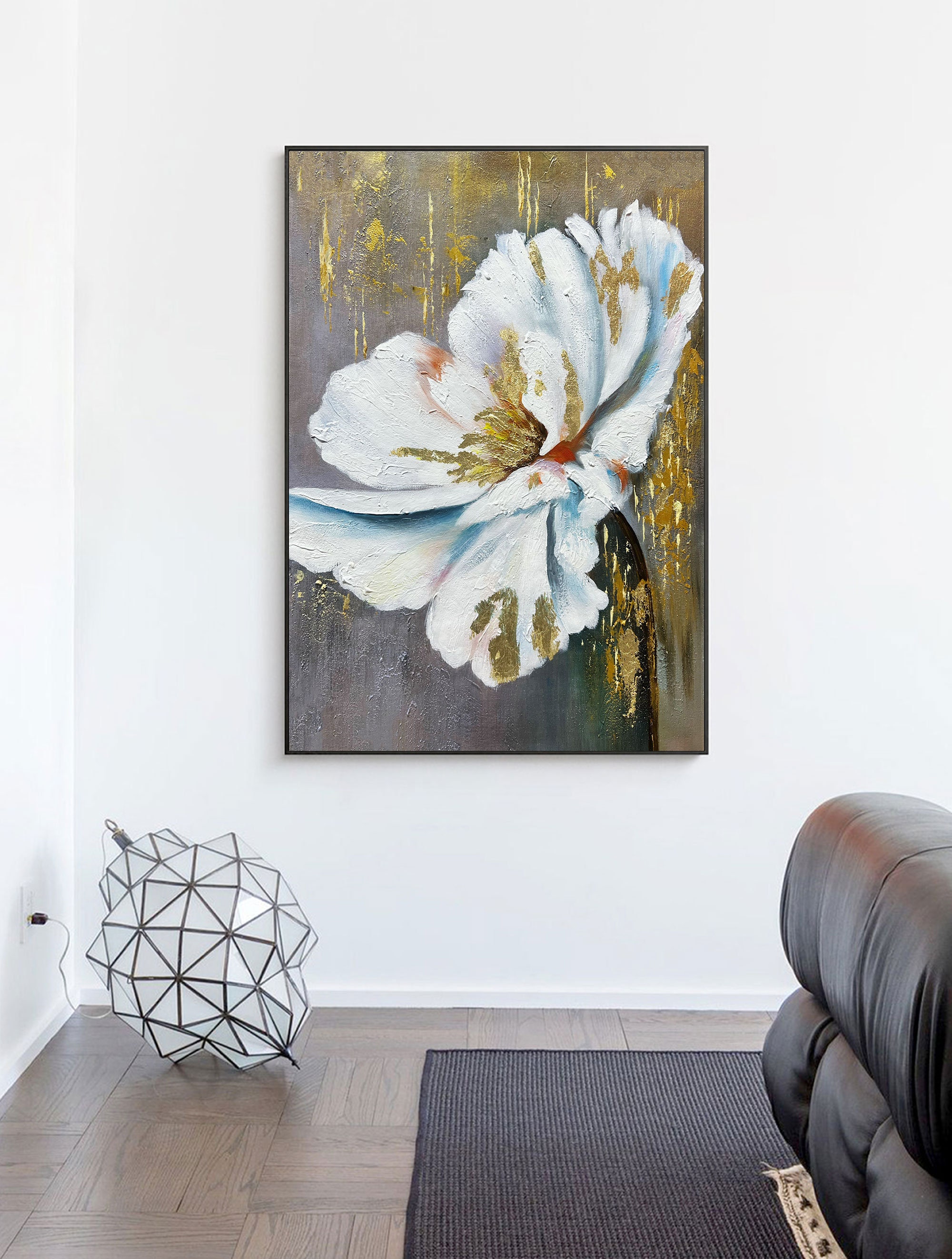  Pinturas simples modernas de flores pintura al óleo lienzo  cuadros de pared para decoración de pared casera 90x120cm/35x47in con marco  : Hogar y Cocina