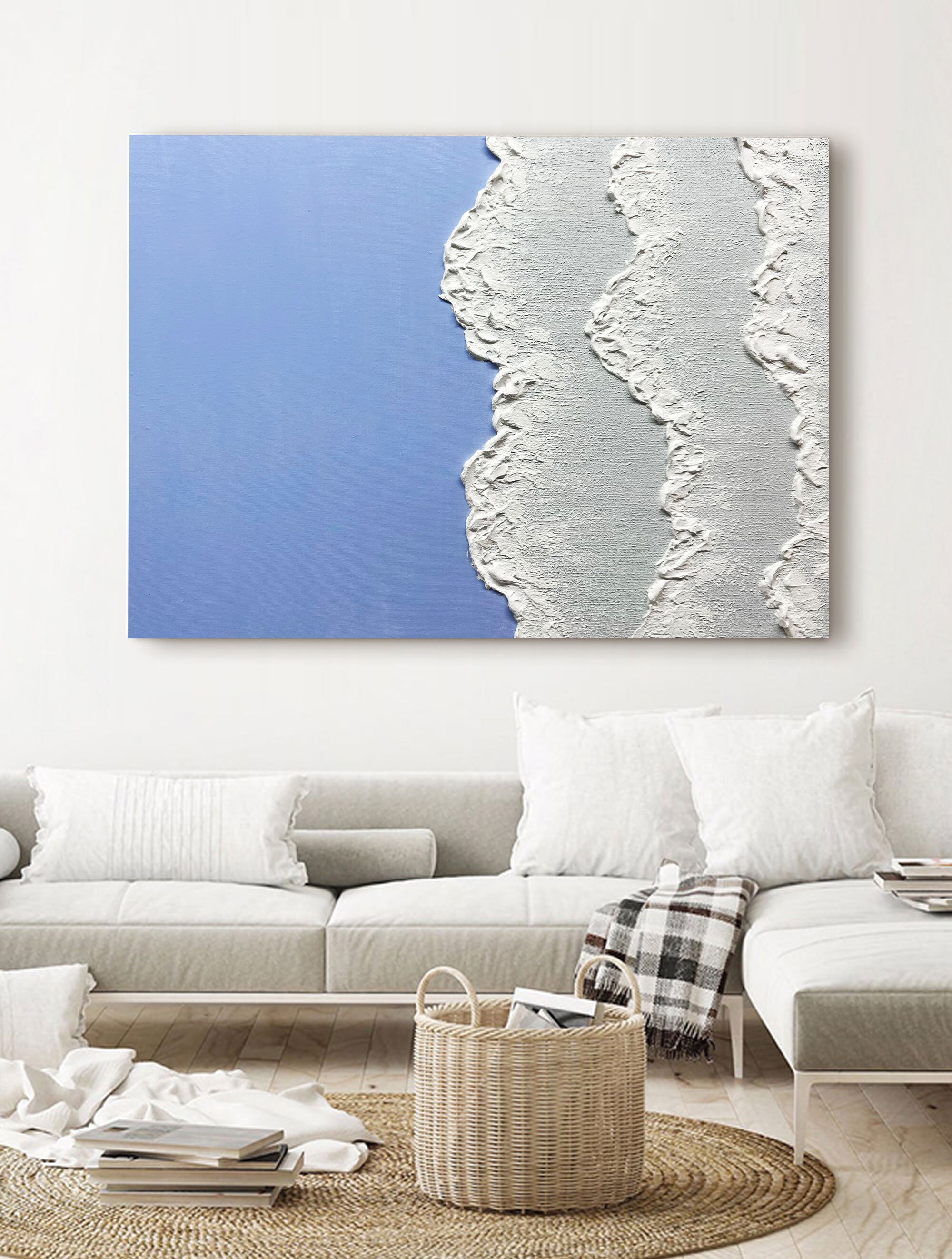 Blue Wave 3D Painting Large Original Blue and White Abstract Art Blue ...