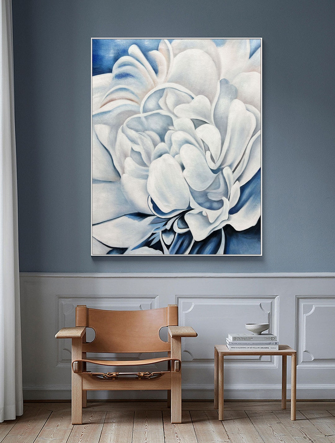 Blue Flower Painting on Canvas,floral Wall Art,large Original Oil