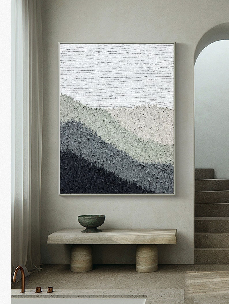 Original Blue and Grey Wall Art 3D Large Abstract Oil Painting Etsy