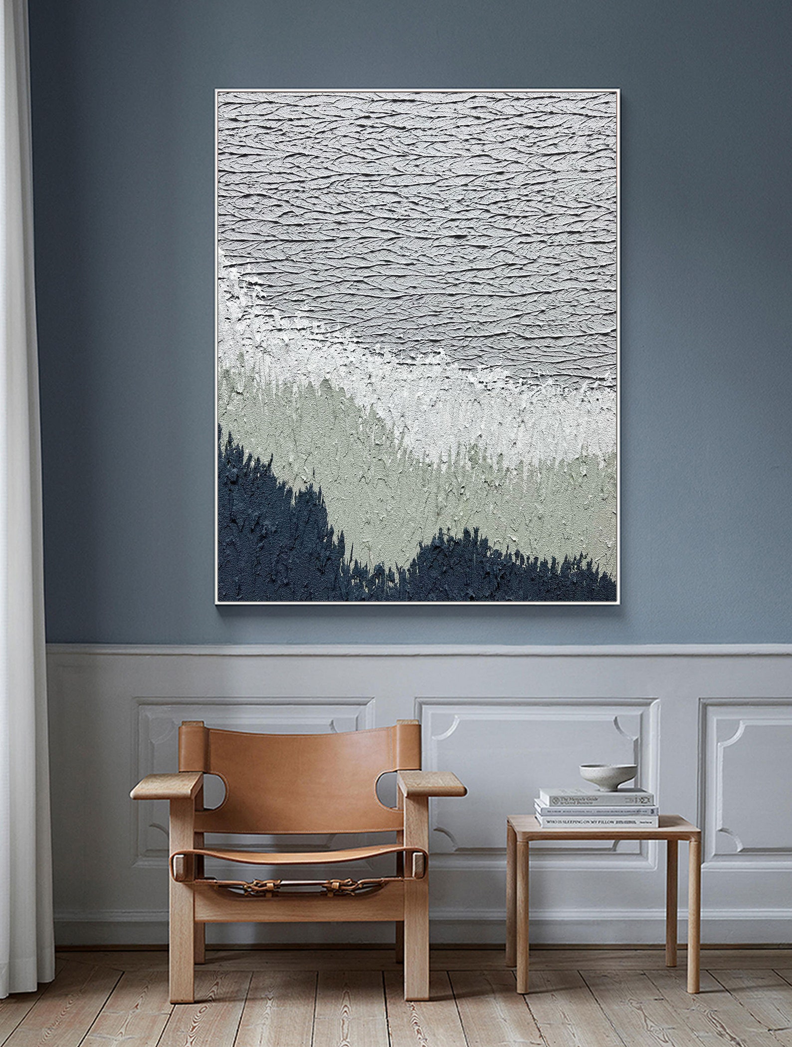 Original Blue and Grey Wall Art 3D Large Abstract Oil Painting Etsy