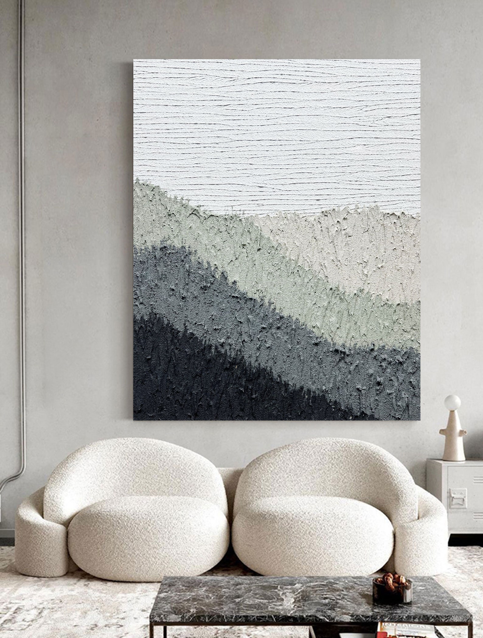 Original Blue and Grey Wall Art 3D Large Abstract Oil Painting Etsy