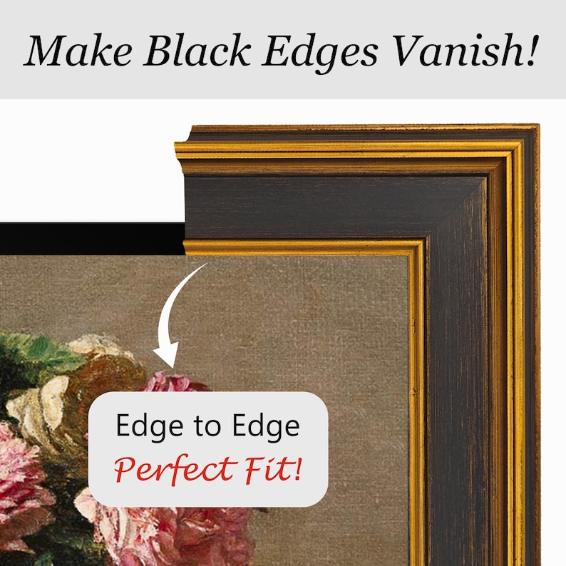 Samsung frame tv bezel, custom brand tv frame, wooden tv frame,Frame TV frames,handmade TV frame,Black and gold frame image 2