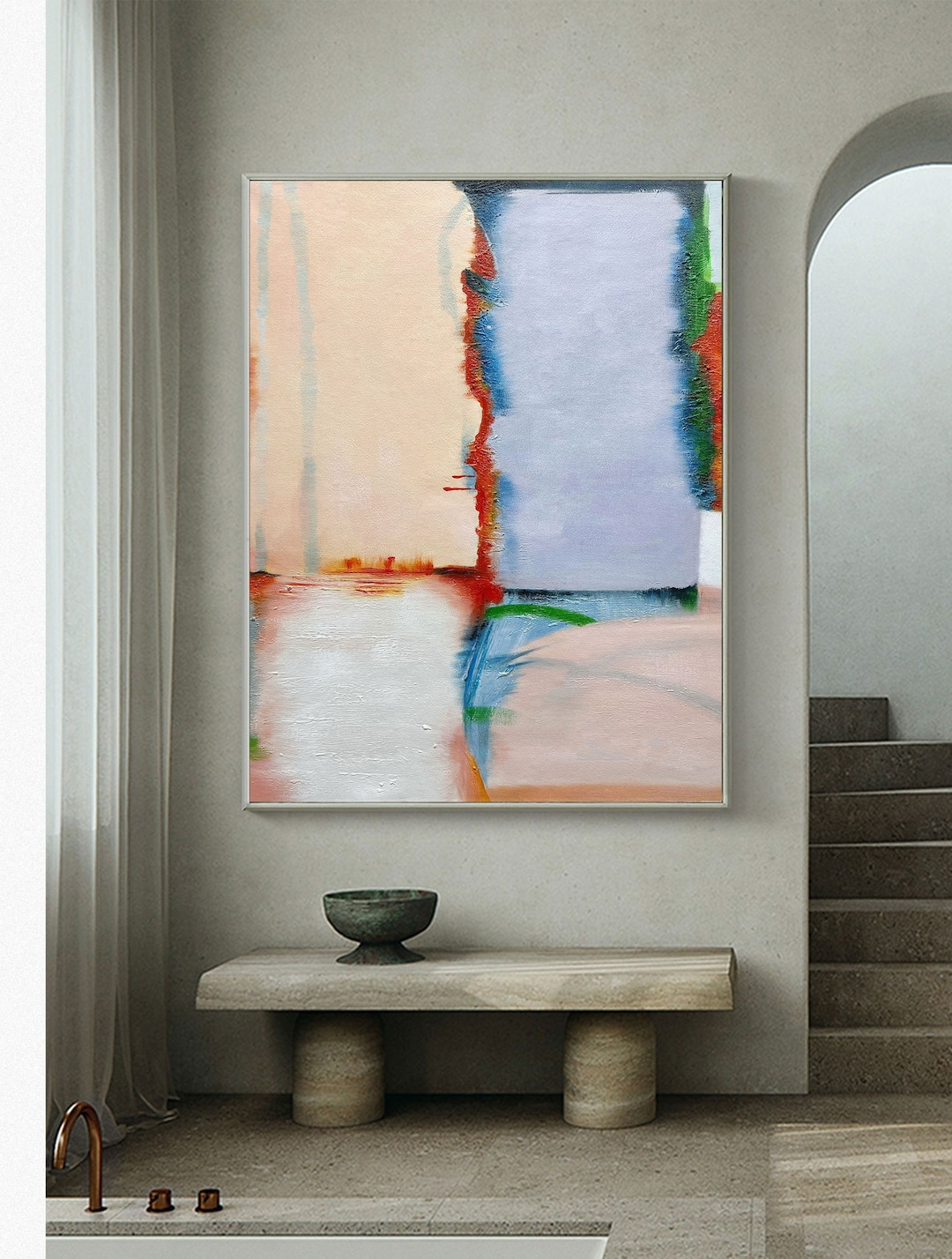 Colorful Abstract Painting Large Original Art Orange and Blue Boho Art