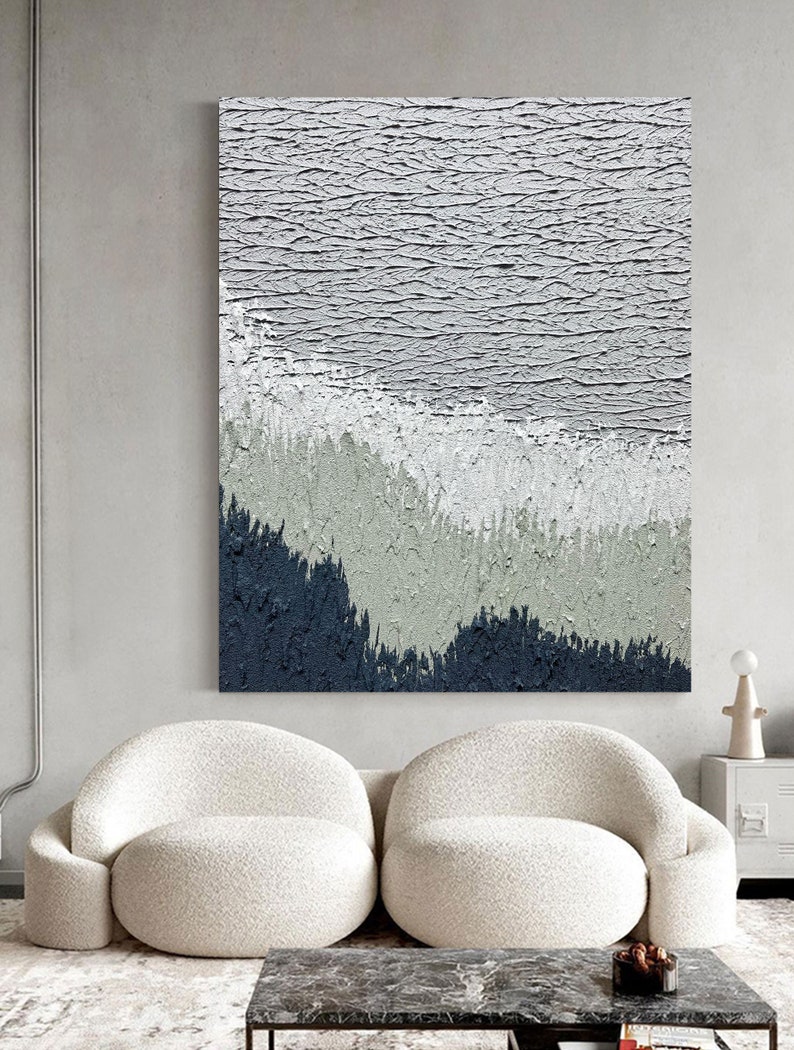 Original Blue and Grey Wall Art 3D Large Abstract Oil Painting on ...