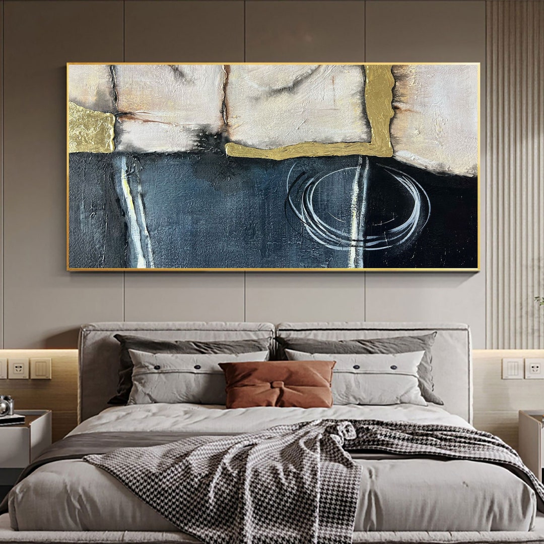 Black and Gold Abstract Painting Handmade Modern Oversize Abstract Wall ...