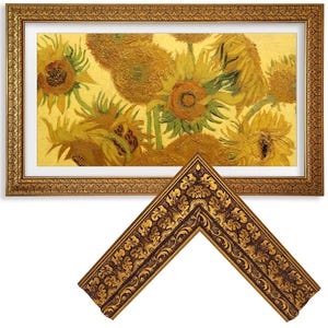 Samsung frame tv-lijst, gouden tv-lijst, vintage tv-lijst, Samsung tv-lijst, Samsung The Frame Pro 2021-25, walnoothouten lijst, messing/bronzen tv-lijst