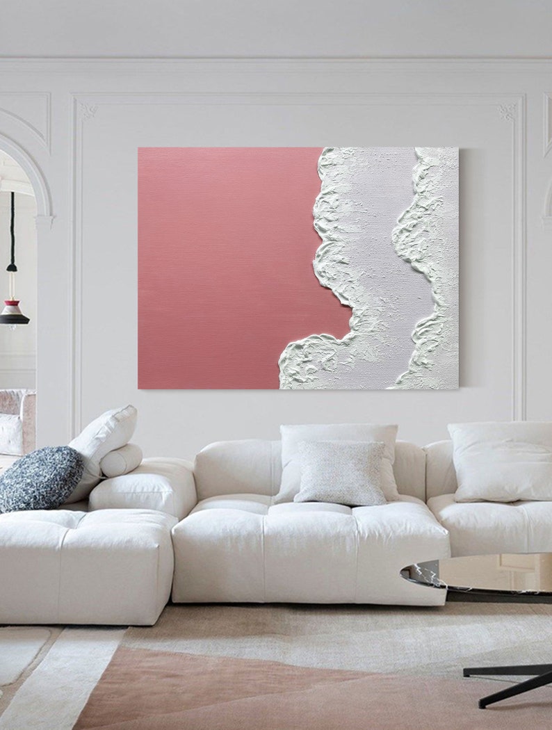 Pink Wall Art Pink and White 3d Painting on Canvas Large Pink Etsy