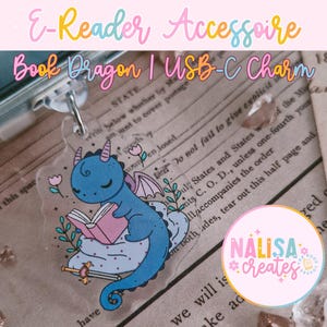 Ciondolo con ciondolo per lettori di ebook | Libro Drago | Accessorio Kindle | Regalo per gli amanti dei libri | Decorazione Kindle | Merchandising libresco | fantasia
