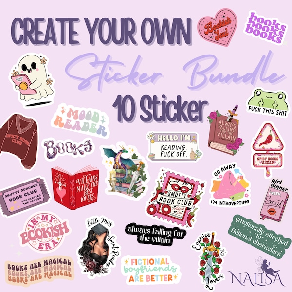 Sticker Bundle ''10 Sticker'' | Vinyl Sticker | Geschenk für Buchliebhaber | Buchsticker | handmade Sticker | Zum Dekorieren von E-Reader