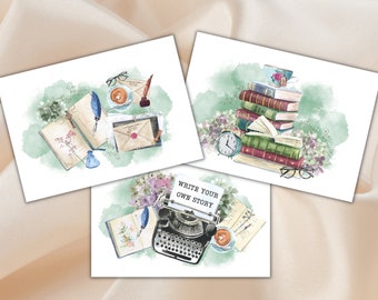 Postkarten Set ''booklover'' | Grußkarte | Geschenk für Buchliebhaber | Postkarte Spruch A6 | Postkarte Blumen | Watercolor Stil