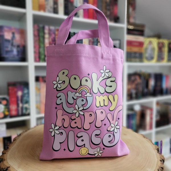 Buchtasche - Books are my happy place | Geschenk für Buchliebhaber | Buchhülle für Bücher | Tasche für Bücher, E-Reader und Tablets